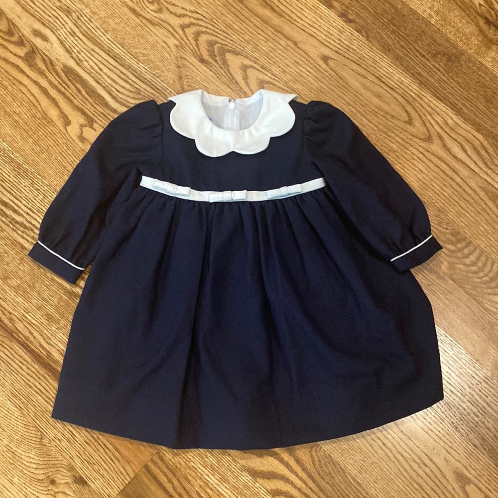 Anavini baby dress navy formal pictures winter hand crafted smocked holiday